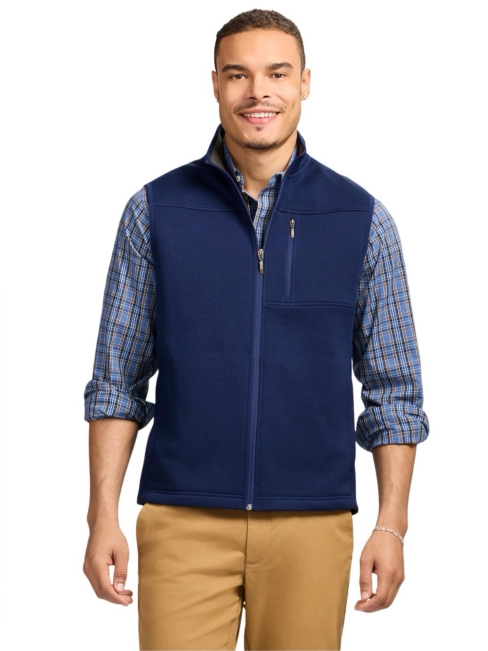 IZOD Mens Vest Size L Full Zip Fleece Lined Pockets Stretch Soft Navy Blue NWT